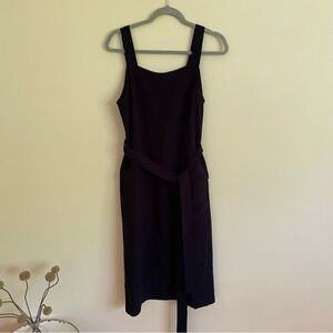 Topshop Midi Navy Sleeveless Dress with Tie Belt and Pockets Size 8